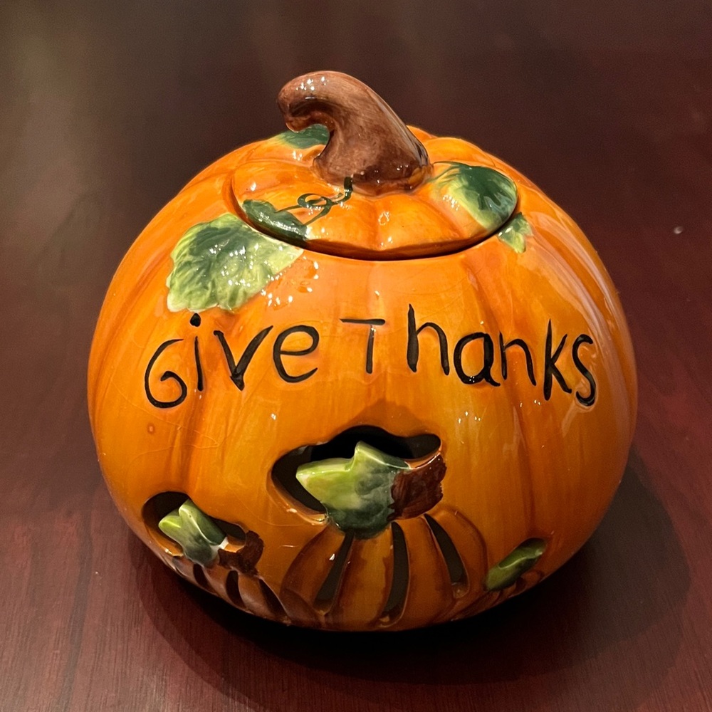 Pumpkin Candle Holder with 'Give Thanks' from Home Interiors in Original Box